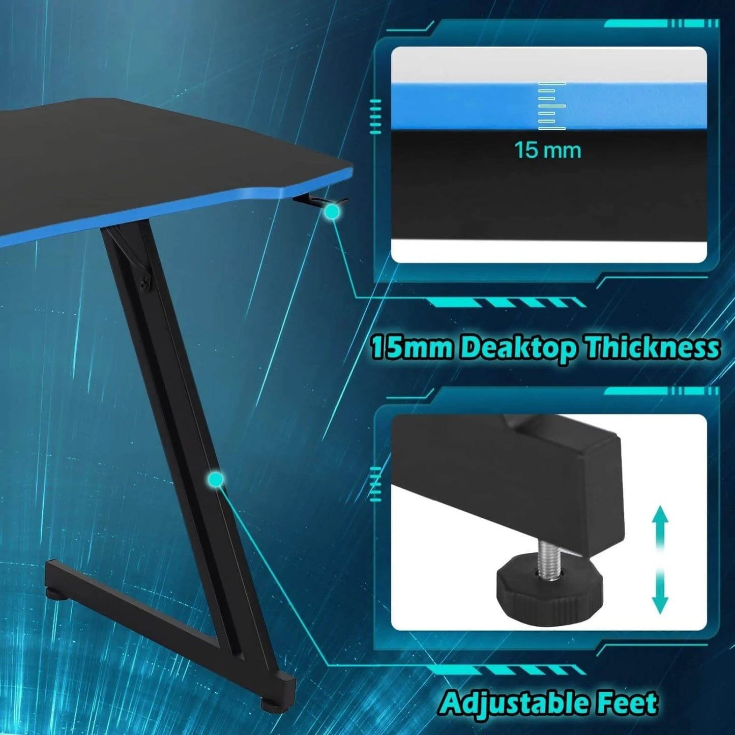 47 Inch Gaming Desk, Z-Shaped PC Computer Table Ergonomic Gamer Workstation with Headphone Hook for Home Office, Red