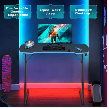 47 Inch Gaming Desk, Z-Shaped PC Computer Table Ergonomic Gamer Workstation with Headphone Hook for Home Office, Red