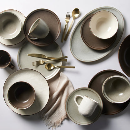 Better Homes and Gardens Banks Brown 12-Piece Stoneware Dinnerware Set, Brown Plates and Bowls, Set for 4