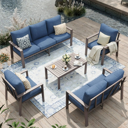 Aluminum Patio Furniture Set, Contemporary Outdoor Couch Set, Aluminum Patio Conversation Set, Blue