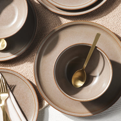 Better Homes and Gardens Banks Brown 12-Piece Stoneware Dinnerware Set, Brown Plates and Bowls, Set for 4